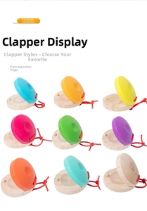 Detail showing colorful wooden castanets in nine vibrant shades for early education