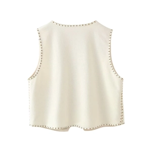 White sleeveless vest with mirror effect and contrast stitching on back view