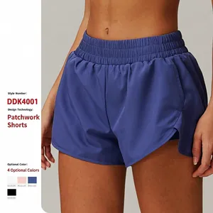 Short de Yoga Faux Deux Pièces Taille Haute pour Femmes Séchage Rapide Double Couche Short de Course Fitness Avec Poche