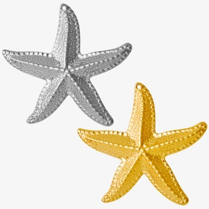 Detail view of 304 stainless steel starfish pendants in gold and silver with dot textures