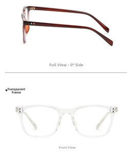 Macro detail of TR90 square eyeglass frames in transparent and deep red brown colors