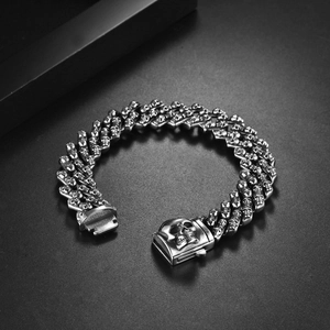 Retro stainless steel skull link bracelet for men with embossed skull folding clasp