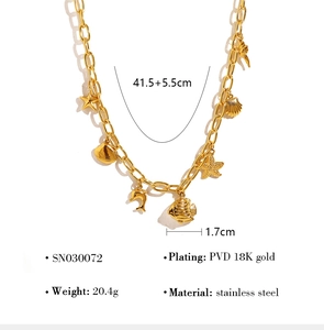 Detail view of 18K gold plated starfish shell necklace with size and weight specs