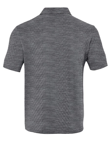 Detailed back view of dark grey men's Polo shirt with diamond jacquard knit texture