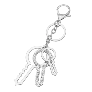 Silver keychain with three key pendants featuring sparkling rhinestones and lobster clasp