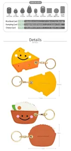 Porte-clés porte-carte en cuir PU avec motifs de fromage et de raviolis crevettes