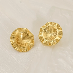 Chic 18k gold plated stainless steel round earrings with wavy concentric texture