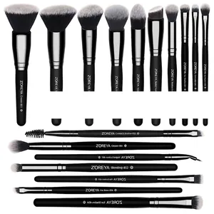15-piece professional makeup brush set with black handles and synthetic bristles