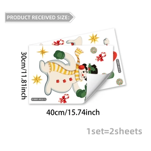 Detailed size view of Christmas snowman window stickers with two sheets measuring 30x40cm each