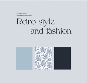 Detailed close-up of retro floral patterns and light blue fabric textures for apron