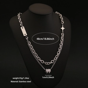 Double-layered stainless steel star necklace with dimensions 48cm length and 35g weight