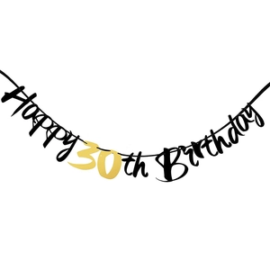 Elegant black and gold 30th Happy Birthday banner decoration for party celebrations