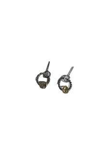 Minimalist S925 silver twisted hoop earrings with gold ring accent on white background