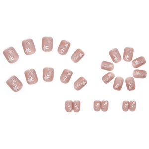 Short square pink star press-on nails with 24 pieces of minimalist gradient nail art