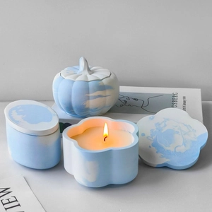 Blue and white marble pattern pumpkin and oval silicone storage jar molds for resin casting