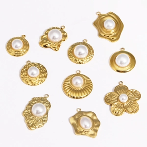 Lot de 10 pendentifs vintage en acier inoxydable doré avec perles pour création de bijoux