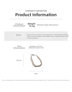 Guide des tailles détaillé montrant la longueur de 36,7cm du collier en strass