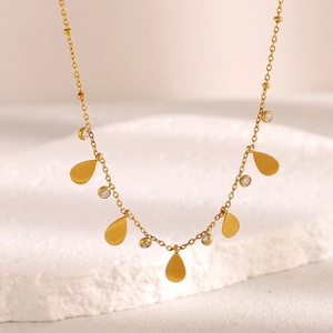 Collier Zircon Goutte Eau Acier Inoxydable Plaqué Or 18K Chaîne Pendentif Minimaliste Pour Femme Bijoux Mode