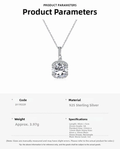 Detail of 925 sterling silver necklace with a 4-carat rectangular zircon pendant