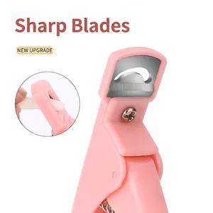 Pink U-shaped nail tip clipper in stainless steel for professional manicure nail extensions