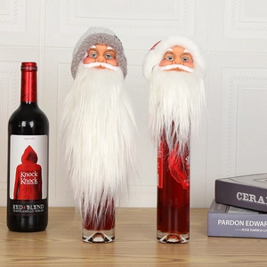 Christmas Santa Claus wine bottle covers with white beard and knitted hats for festive decor