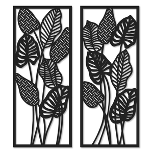 Ensemble de 2 décorations murales en forme de feuilles tropicales avec design évidé noir