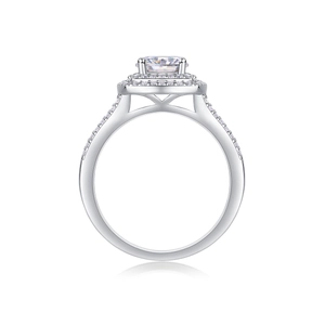 S925 sterling silver ring with square cut lab diamond in a double halo setting