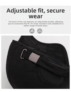 Detail of adjustable metal buckle on winter hat for customized fit and stability