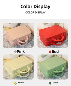 Mini hardshell cosmetic case color options in pink, red, yellow and green stripe design