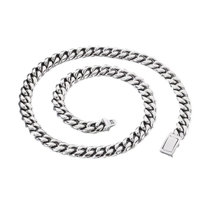 Polished 12mm Miami Cuban link chain necklace in silver stainless steel finish