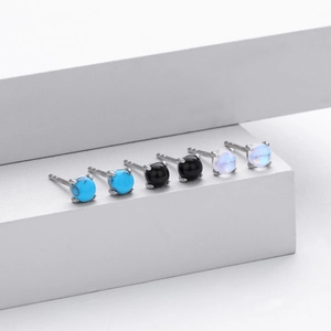 Minimalist S925 sterling silver stud earrings with turquoise, agate, and moonstone inlay