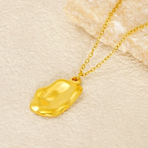 Irregular Molten Lava Pendant Necklace Stainless Steel 18K Gold Plated Minimalist Liquid Metal Texture Jewelry Men Women
