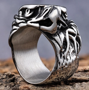 Vintage eagle stainless steel ring for men featuring detailed hawk relief and gothic style