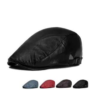 Retro PU leather newsboy cap for men and women available in four classic colors