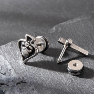 Men's vintage stainless steel stud earrings set with cross and skull spade designs