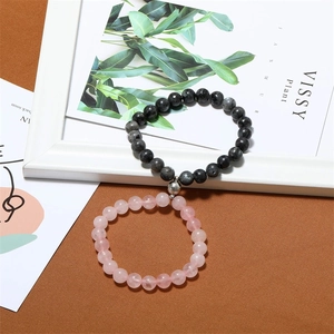 Natural stone magnetic couple bracelets featuring pink and grey crystal beads for pairs