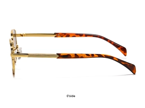 Close-up of vintage diamond metal frame sunglasses with tortoiseshell temples and CE mark