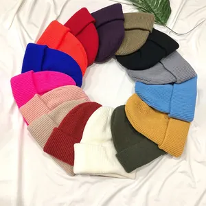 Women Wool Warm Knitted Beanie Hat Retro Solid Color Round Top Fisherman Cap Winter Outdoor Keep Warm Ribbed Knit Hat