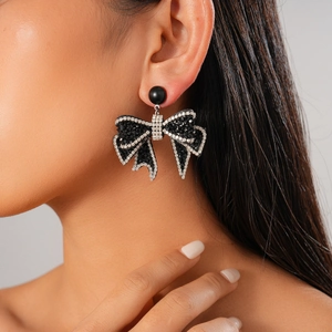 Bow Earrings Alloy Velvet Rhinestone Silver Earring Post Gothic Dark Style Elegant Niche Exquisite For Women Accessories