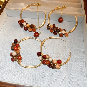 Bohemian C Shape Hoop Earrings With Wood Beads And Alloy Retro Handcrafted Jewelry For Women Silver Earring Post