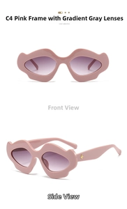 Irregular cloud wave sunglasses in pink frame with purple grey gradient lenses