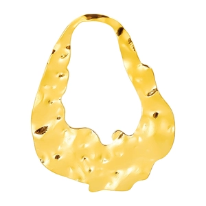 Irregular golden 304 stainless steel pendant with hammered texture on white background