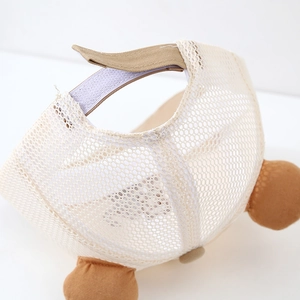 Breathable baby summer mesh cap with cute bear ears and adjustable strap in beige white