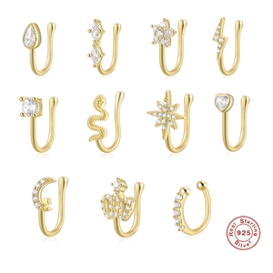 925 Sterling Silver Nose Cuff Non Piercing Zirconia Clip On Nose Ring For Women Geometric Lightning Snake Crown Jewelry