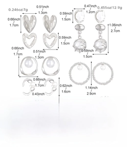 Detailed size and weight chart for irregular geometric pearl earring set with alloy material