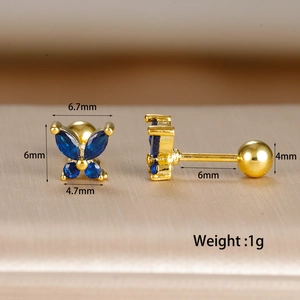 Detailed close-up of blue zircon flower crown earrings with technical measurements
