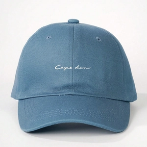 Classic blue cotton baseball cap with white Carpe Diem embroidery and curved brim