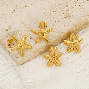Starfish Stud Earrings 18K Gold Plated 304 Stainless Steel Marine Ocean Summer Vacation Style For Women