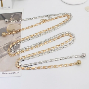 Chic gold and silver metal waist chains with lobster clasps and ball pendants