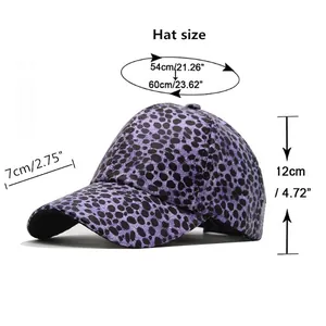 Leopard print baseball cap with size chart guide for adjustable 54-60cm head circumference